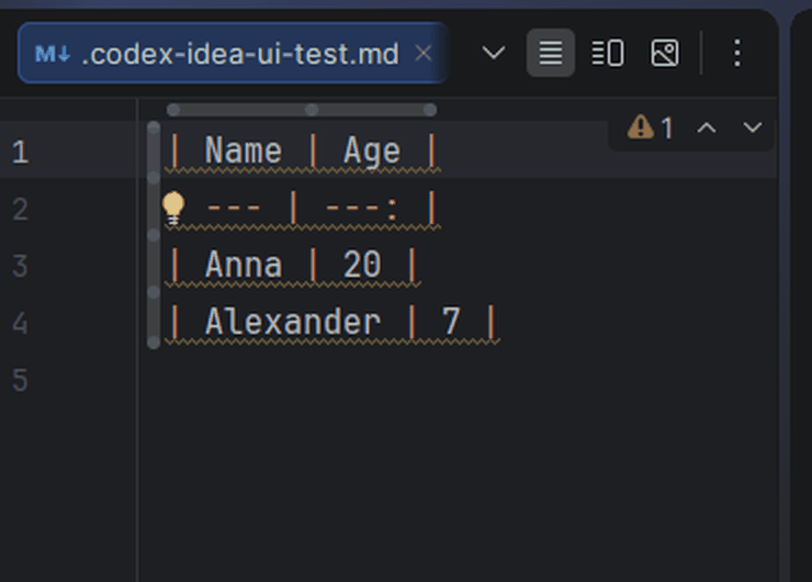Демо Markdown Table Editor в JetBrains IDE